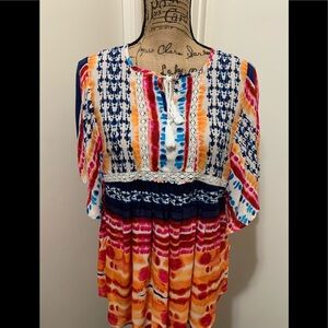 BLL New York Tie Dye Tassel Top Shirt Boho Flowy M